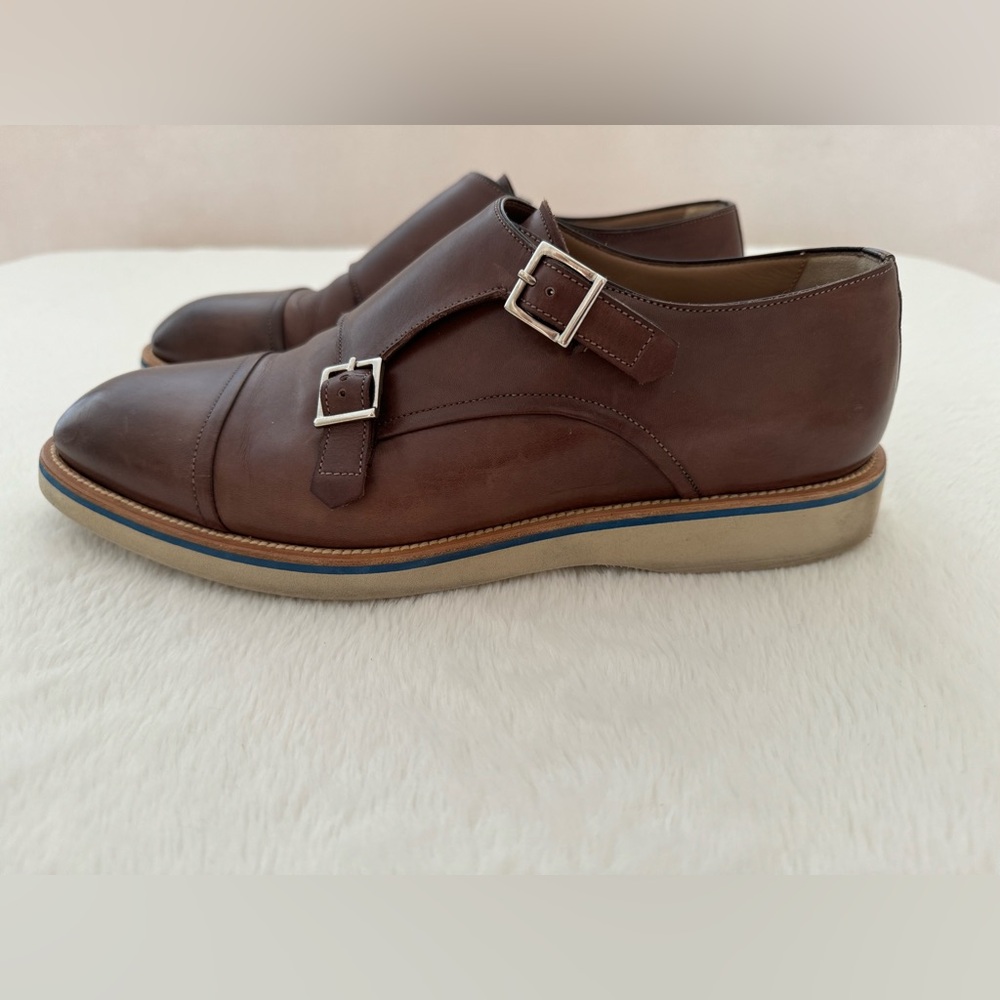 Francesco Benigno Italian Brown Leather Double Monk Buckle Strap Loafer Shoe